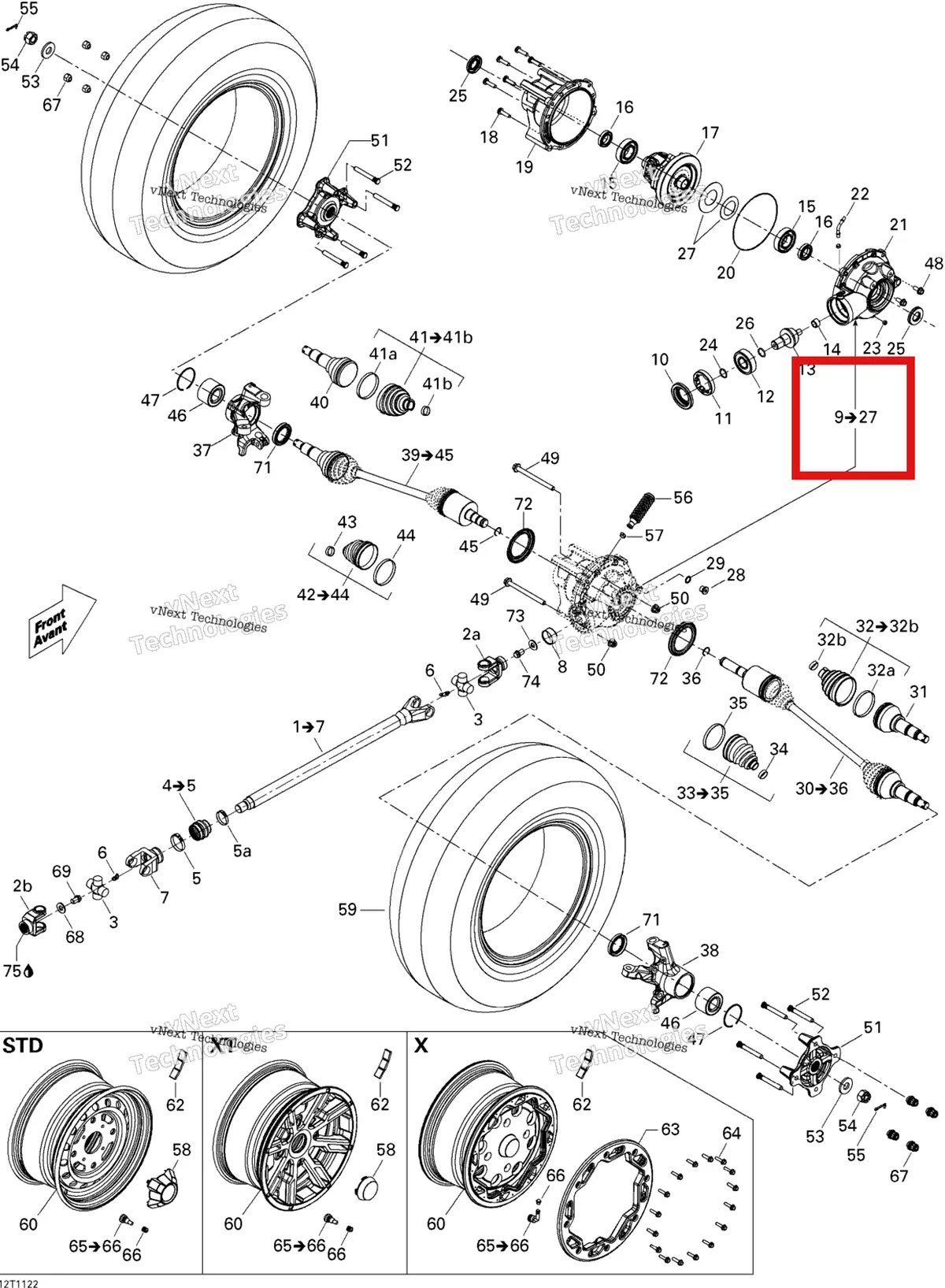 Деталь 705401048 на схеме узла 2011 Can-Am Commander 1000 Drive System, Front