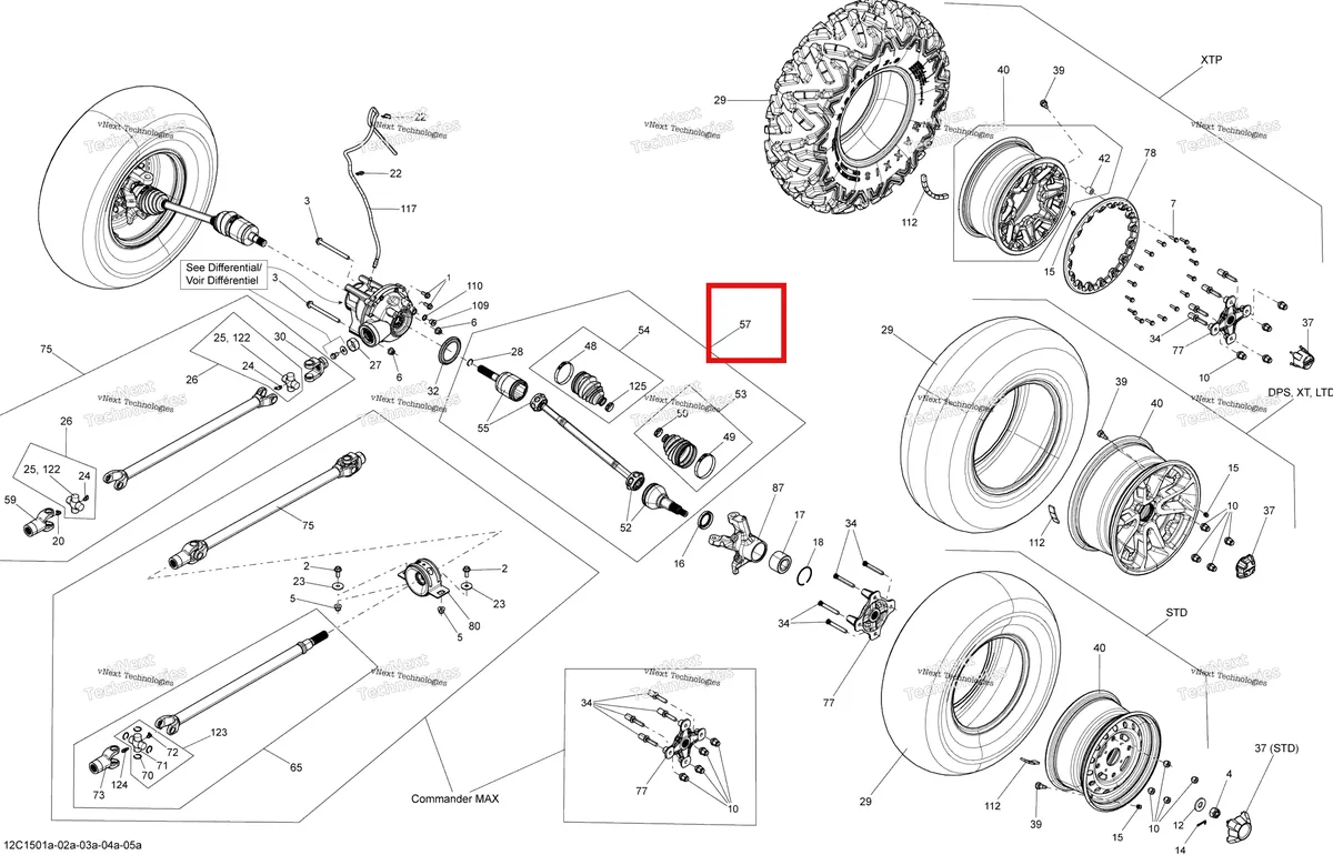 Деталь 705401105 на схеме узла 2015 Can-Am COMMANDER 1000_STD_DPS_XT_XTP Drive System, Front