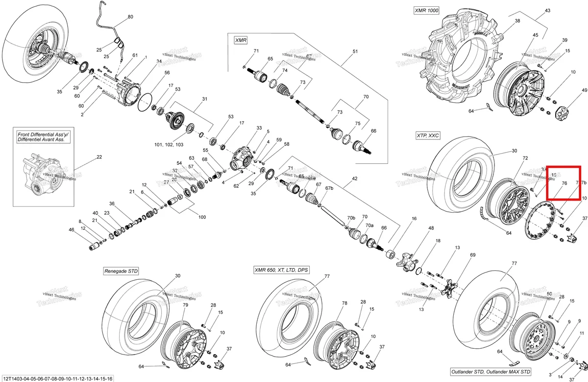 Деталь 705401156 на схеме узла 2014 Can-Am OUTLANDER MAX 1000EFI, DPS, XT & XT-P Drive System, Front