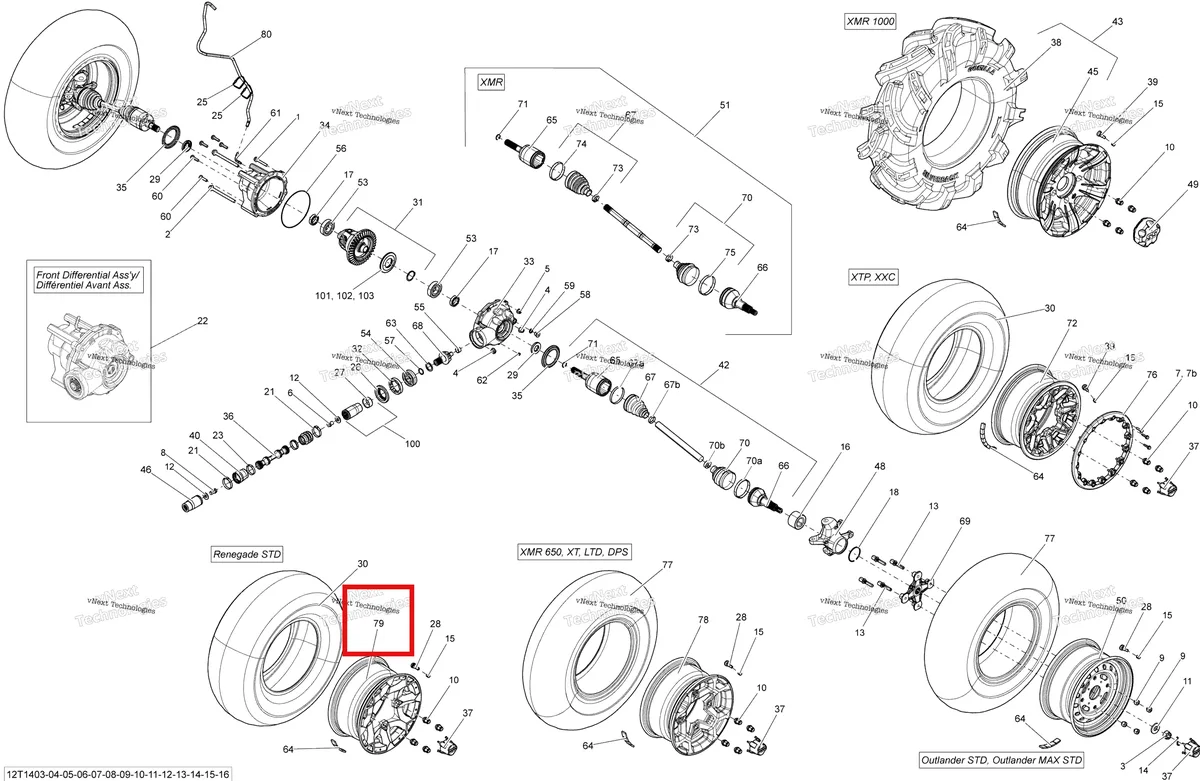 Деталь 705401280 на схеме узла 2014 Can-Am RENEGADE 1000 EFI STD, XXC Drive System, Front