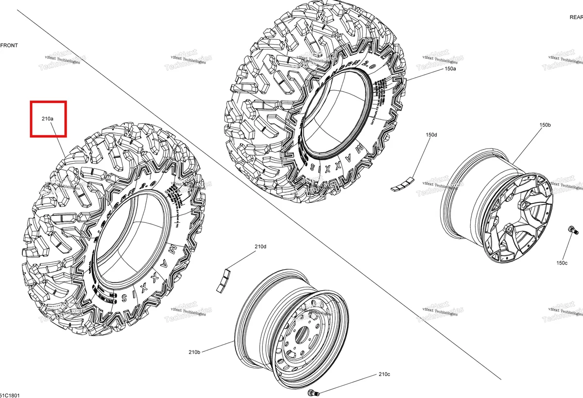 Деталь 705401385 на схеме узла 2018 Can-Am COMMANDER 800R EFI Wheels And Tires Commander - Package Std