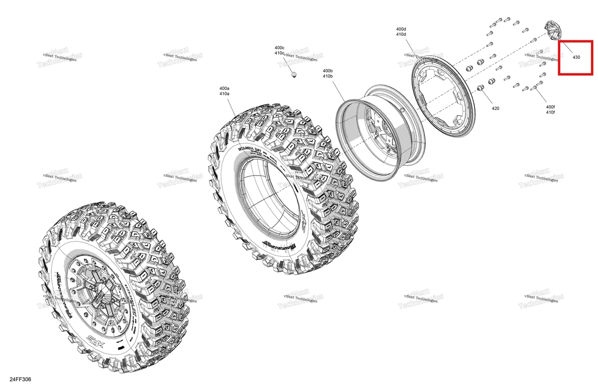 Деталь 705403497 на схеме узла 2026 Can-Am OUTLANDER - 4X4 - BACKCOUNTRY - 1000R - 4NTA - CALI - Dark Camo Drive - Front Wheels