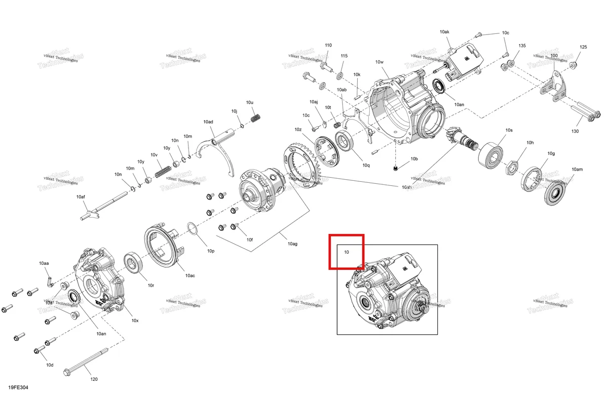 Деталь 705403639 (Дифференциал включает 10 to 10 an Can-Am Outlander 4x4 XT 1000R (2025) (705403639)) на схеме узла 2025 Can-Am OUTLANDER - 4X4 - XT - 1000R - 4FSA - Platinum Silver Satin Drive - Front - Differential Parts