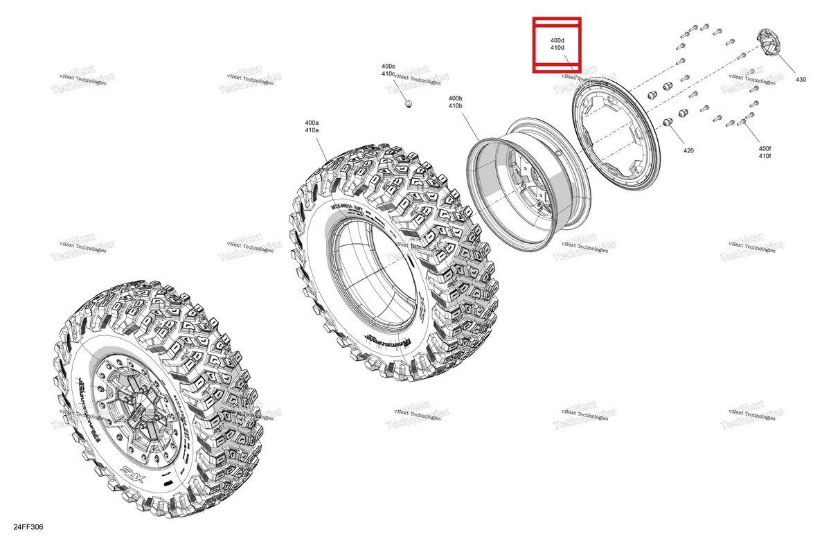 Деталь 705404007 на схеме узла 2026 Can-Am OUTLANDER - 4X4 - BACKCOUNTRY - 1000R - 4NTD - CALI - Stealth Black Drive - Front Wheels