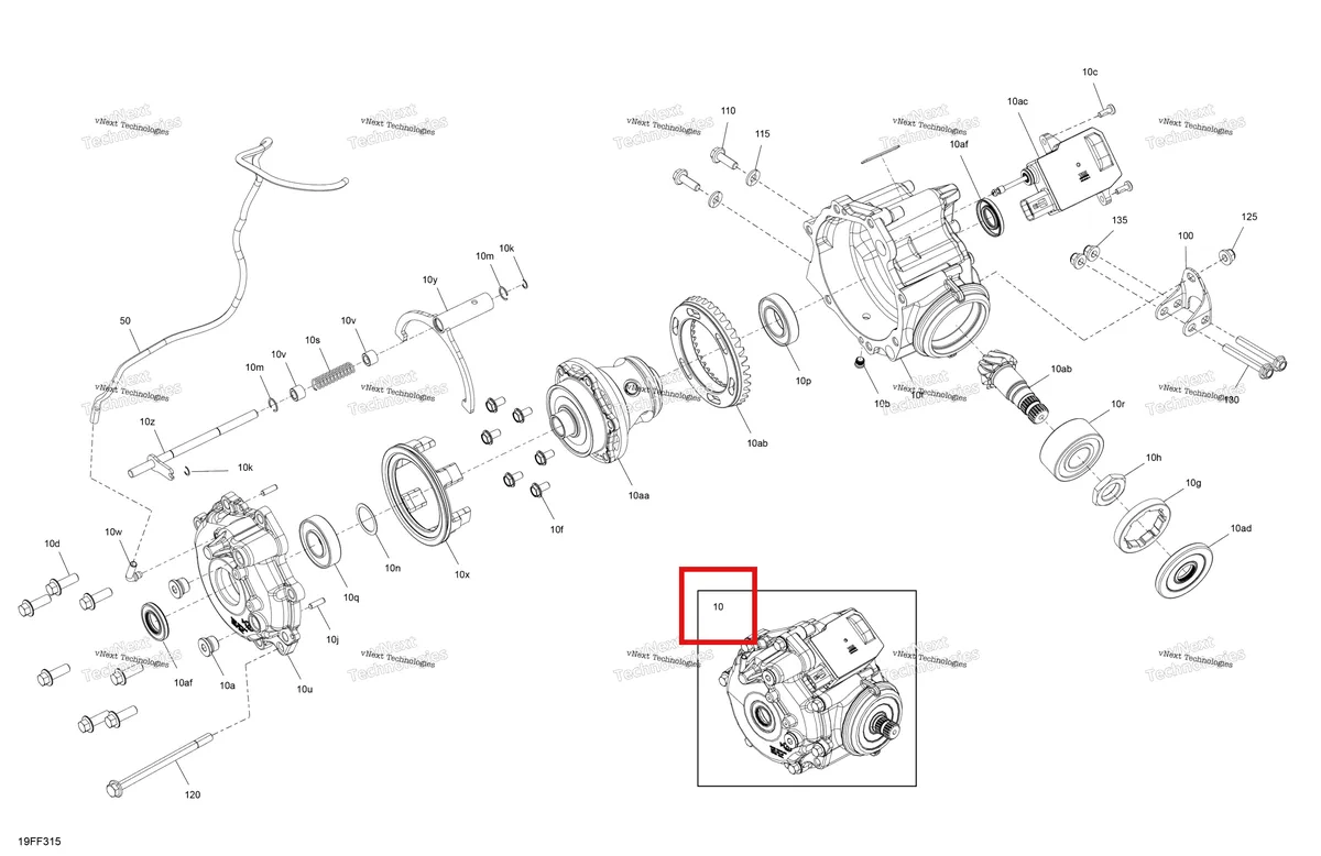 Деталь 705404263 на схеме узла 2026 Can-Am OUTLANDER - 4X4 - XT - 850 - 4ETF - Compass Green Drive - Front - Differential Parts