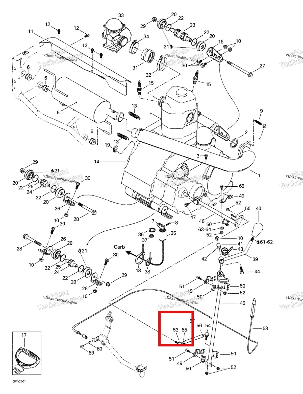 Деталь 705500035 на схеме узла 1999 Can-Am Traxter, 7400/ 7401/7413/7414 Exhaust System