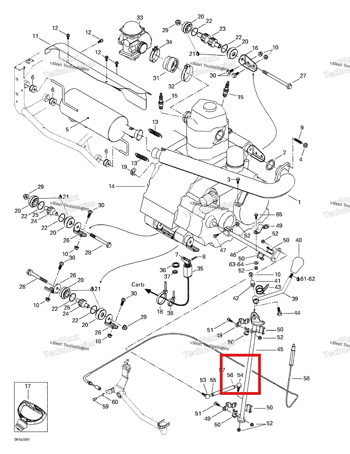 Деталь 705500036 на схеме узла 1999 Can-Am Traxter, 7400/ 7401/7413/7414 Exhaust System