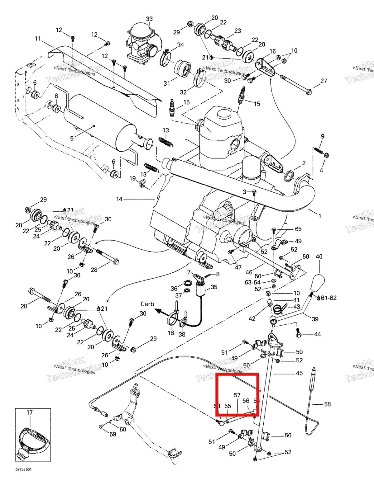 Деталь 705500037 на схеме узла 1999 Can-Am Traxter, 7400/ 7401/7413/7414 Exhaust System