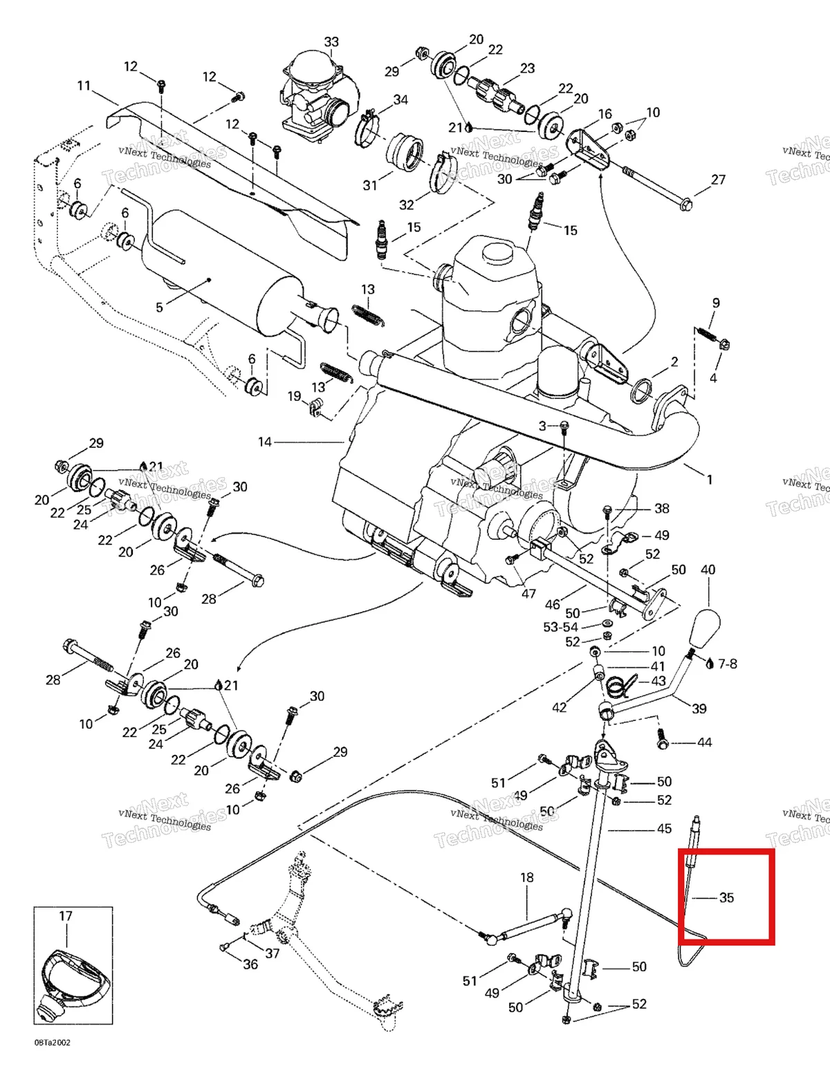 Деталь 705500038 на схеме узла 2000 Can-Am Traxter, 7405/7406 Exhaust System