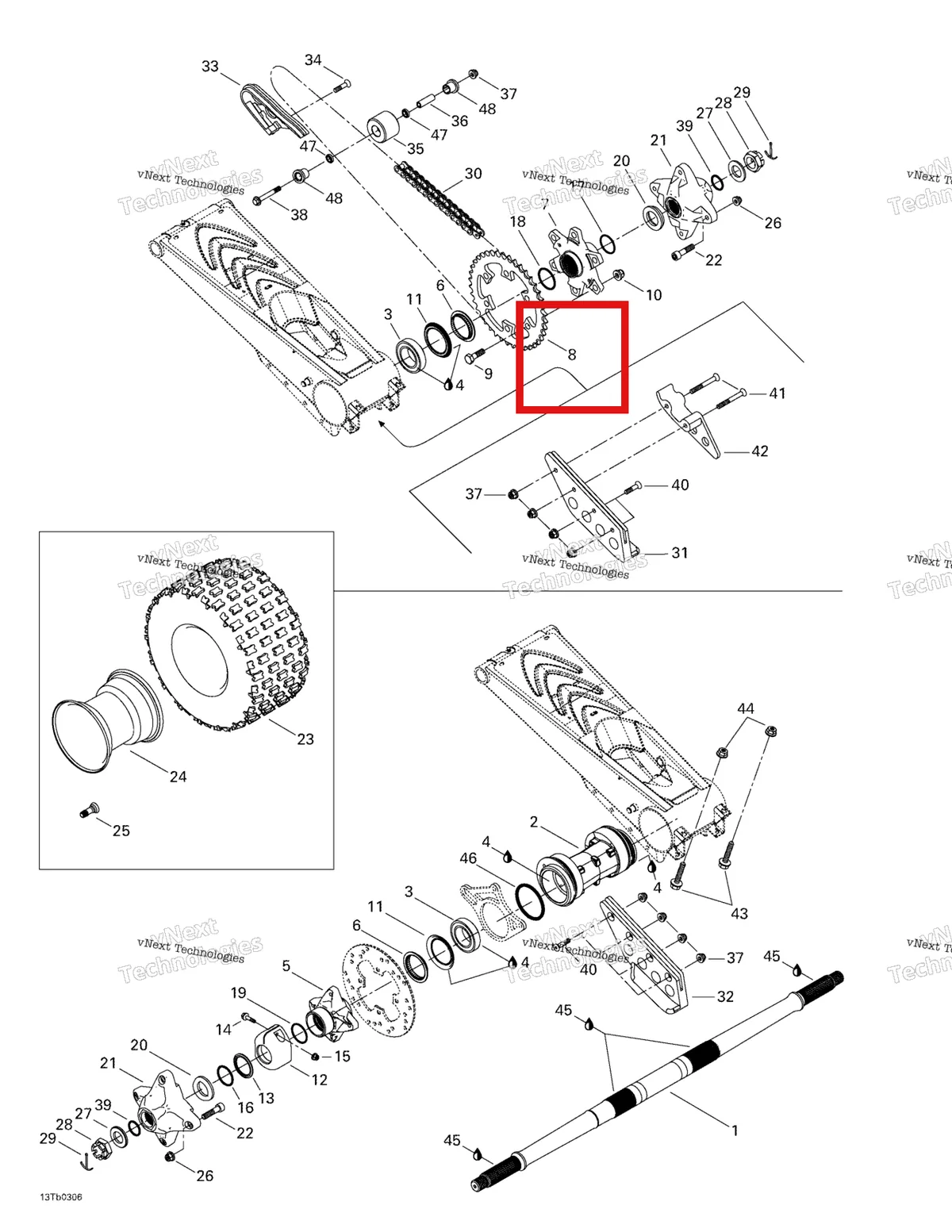 Деталь 705500054 на схеме узла 2003 Can-Am DS 650 Baja Drive System, Rear
