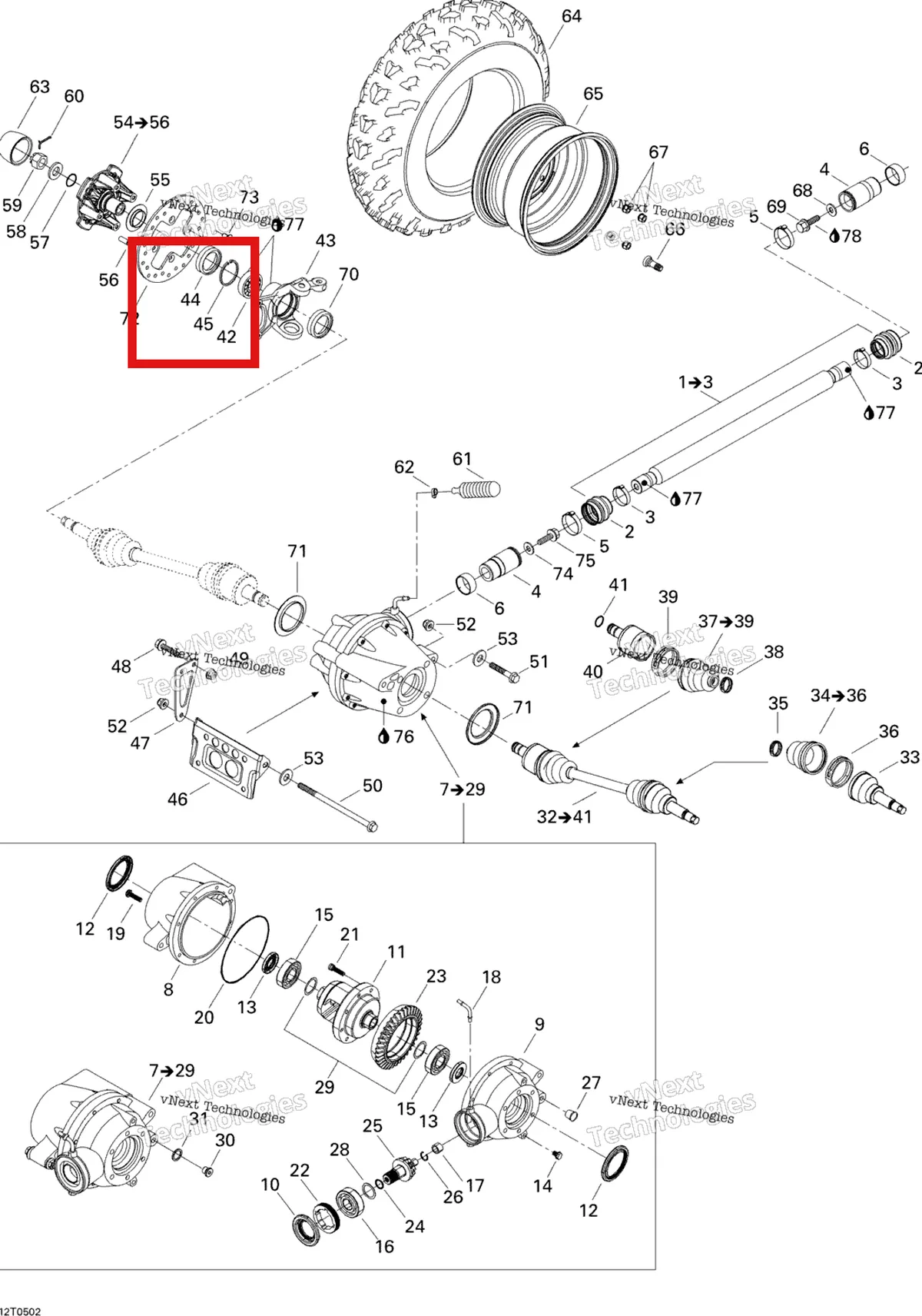 Деталь 705500099 на схеме узла 2005 Can-Am Traxter 5 Speed Drive System, Front