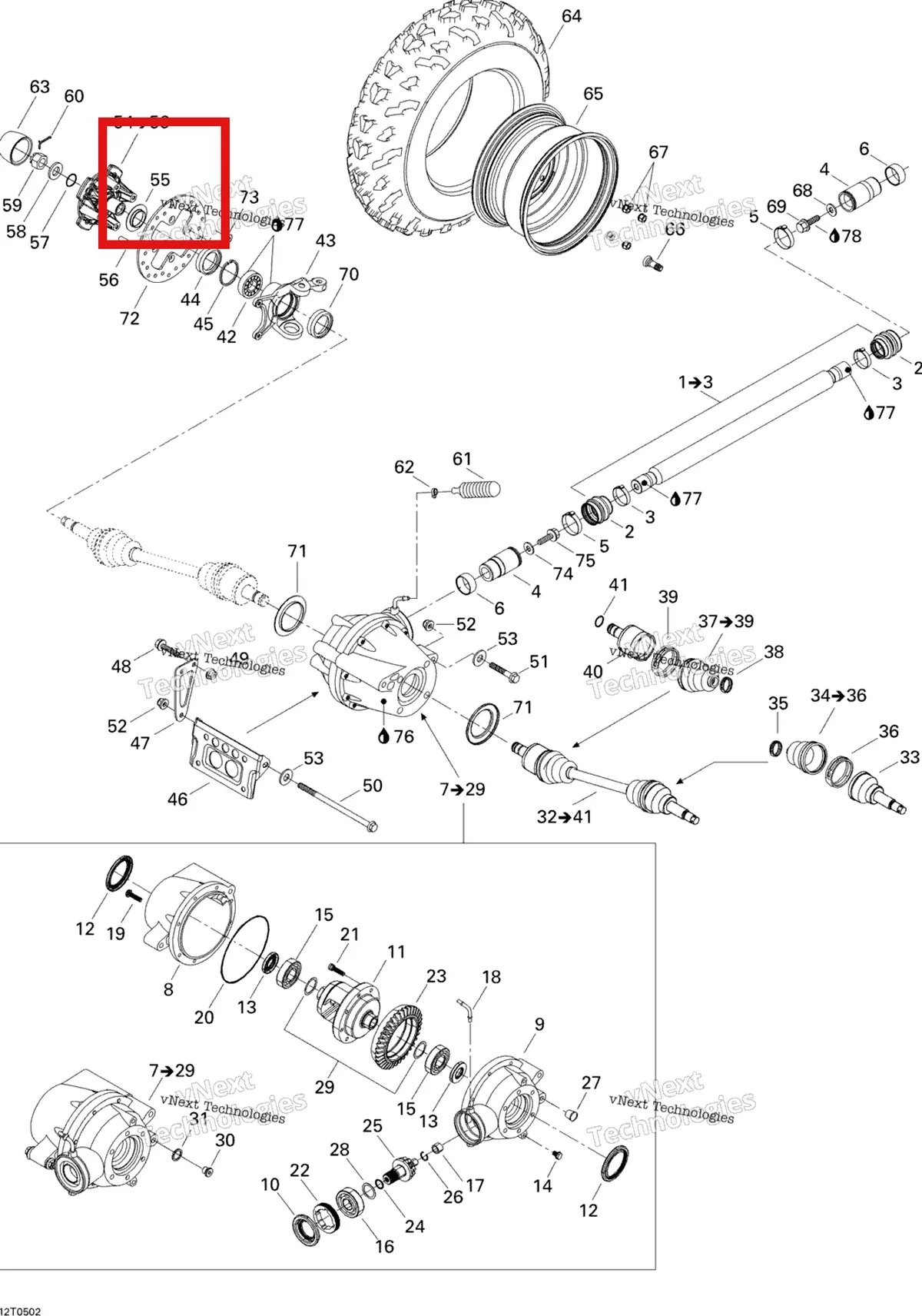 Деталь 705500100 на схеме узла 2005 Can-Am Traxter 5 Speed Drive System, Front