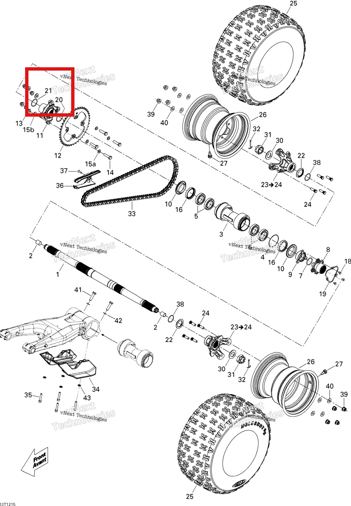 Деталь 705500108 на схеме узла 2015 Can-Am DS 450EFI STD Drive System, Rear