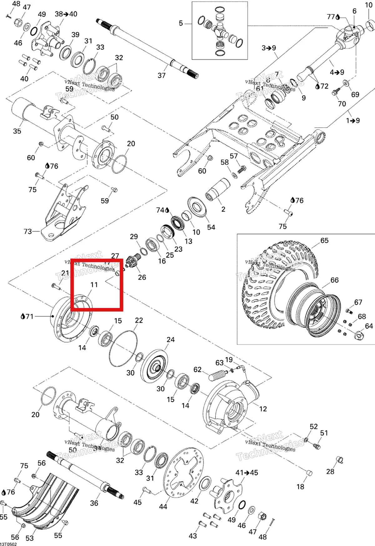Деталь 705500175 на схеме узла 2005 Can-Am Traxter 5 Speed Drive System, Rear