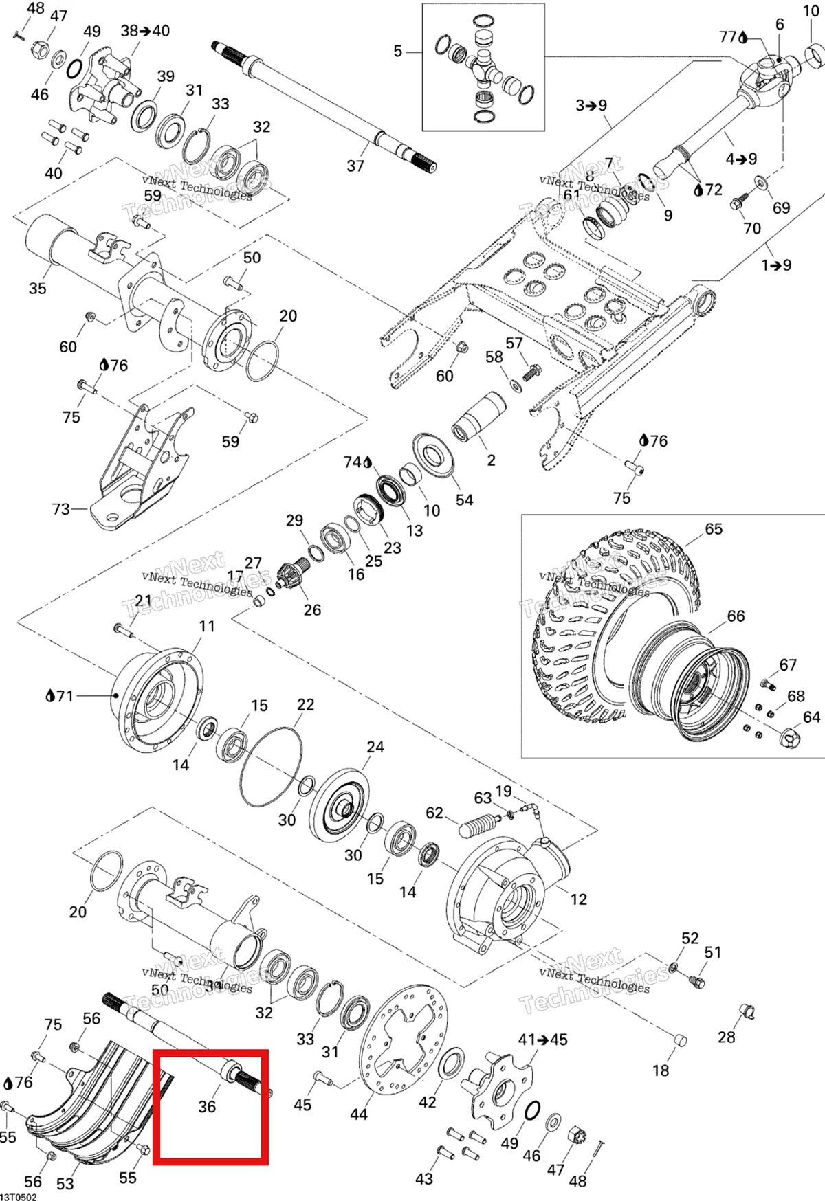 Деталь 705500183 на схеме узла 2005 Can-Am Traxter 5 Speed Drive System, Rear