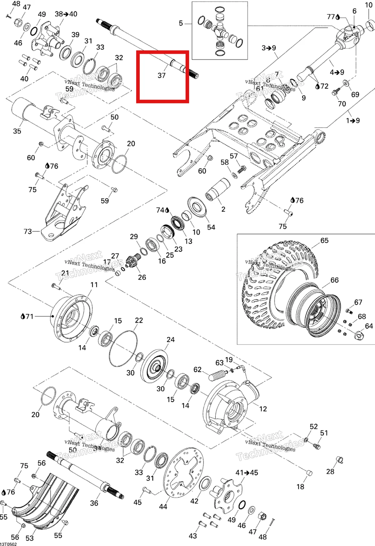 Деталь 705500184 на схеме узла 2005 Can-Am Traxter 5 Speed Drive System, Rear