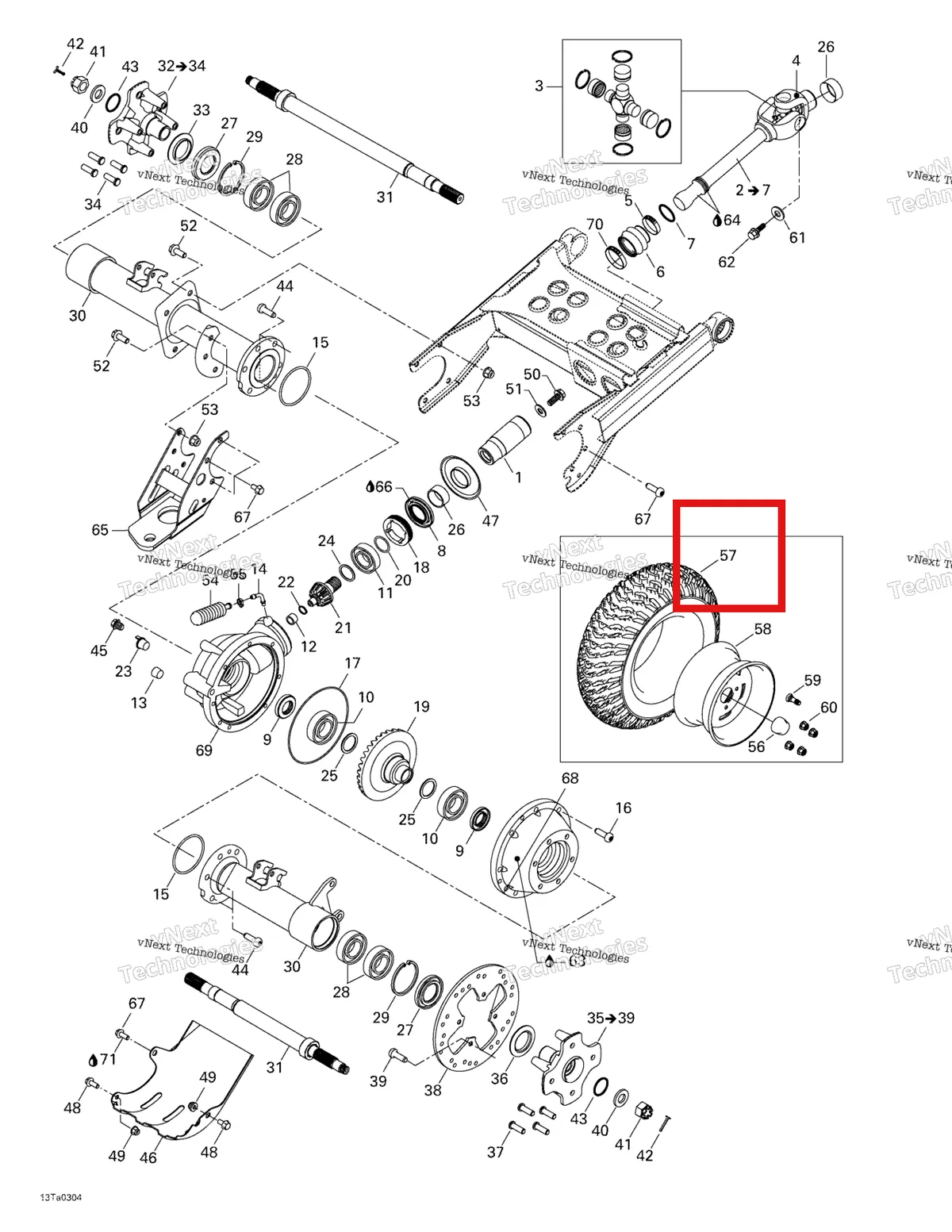 Деталь 705500314 на схеме узла 2003 Can-Am Traxter Autoshift Std Drive System, Rear