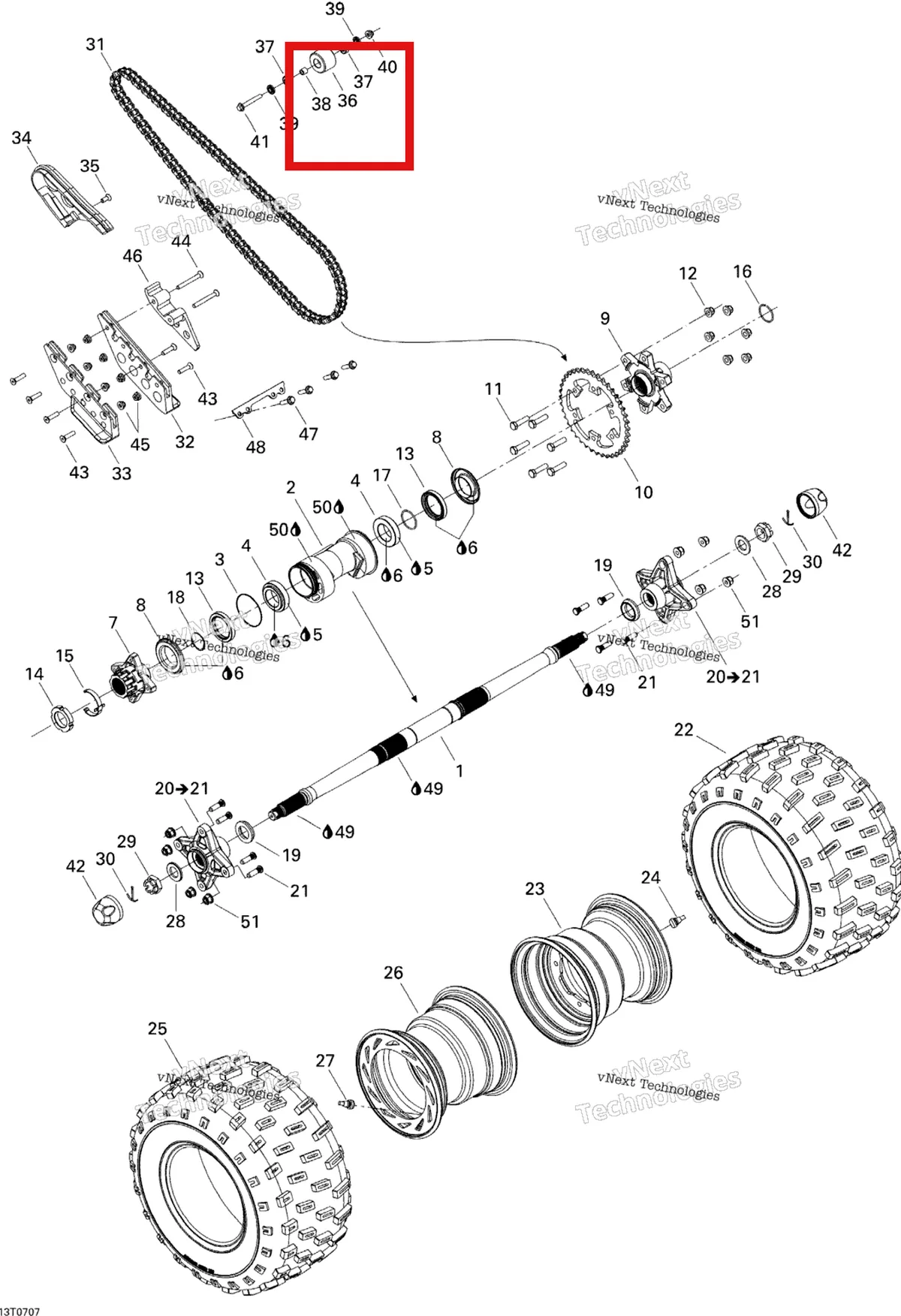 Деталь 705500368 на схеме узла 2007 Can-Am DS 650 X Drive System, Rear