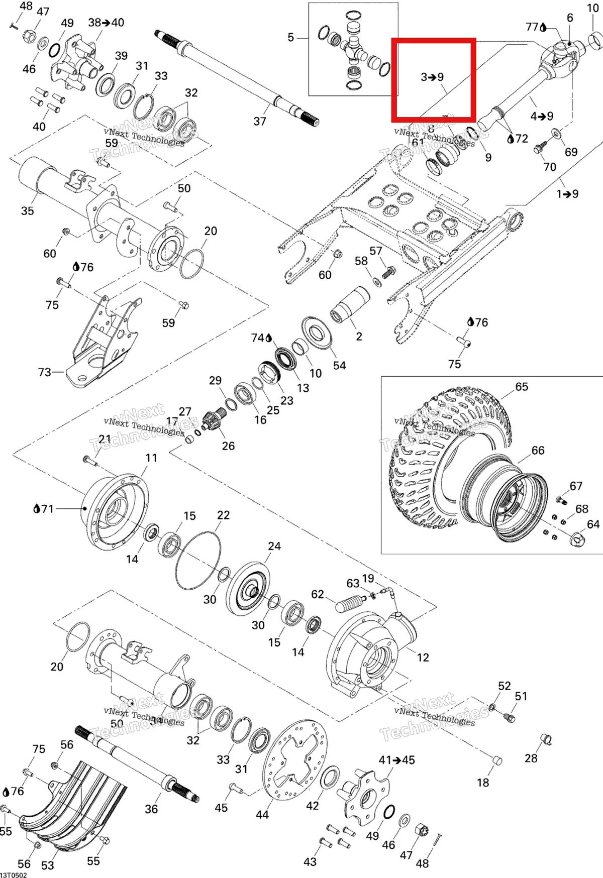 Деталь 705500405 на схеме узла 2005 Can-Am Traxter 5 Speed Drive System, Rear