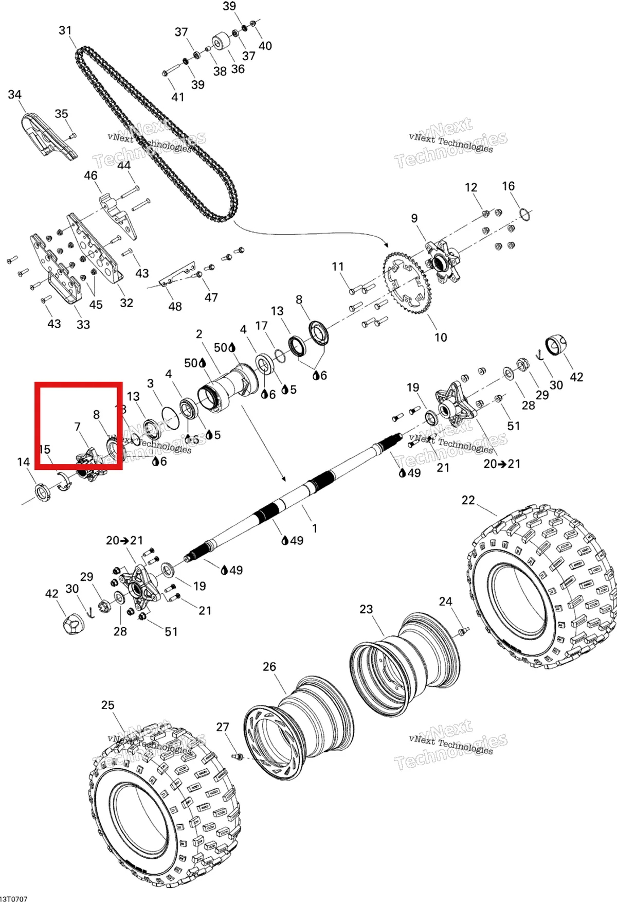 Деталь 705500406 на схеме узла 2007 Can-Am DS 650 X Drive System, Rear