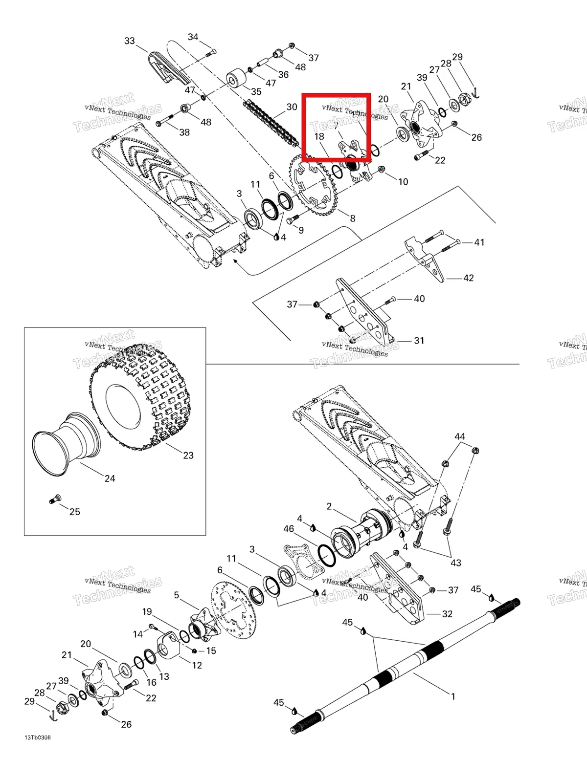 Деталь 705500429 на схеме узла 2003 Can-Am DS 650 Baja Drive System, Rear