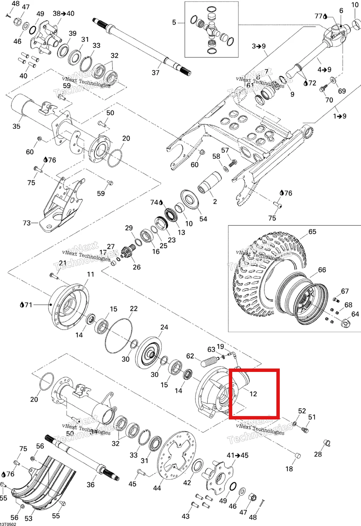 Деталь 705500512 на схеме узла 2005 Can-Am Traxter 5 Speed Drive System, Rear