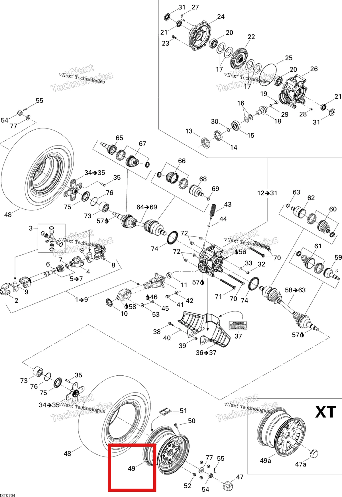 Деталь 705500792 на схеме узла 2007 Can-Am Outlander 800 XT 4 X 4 Drive System, Rear Xt