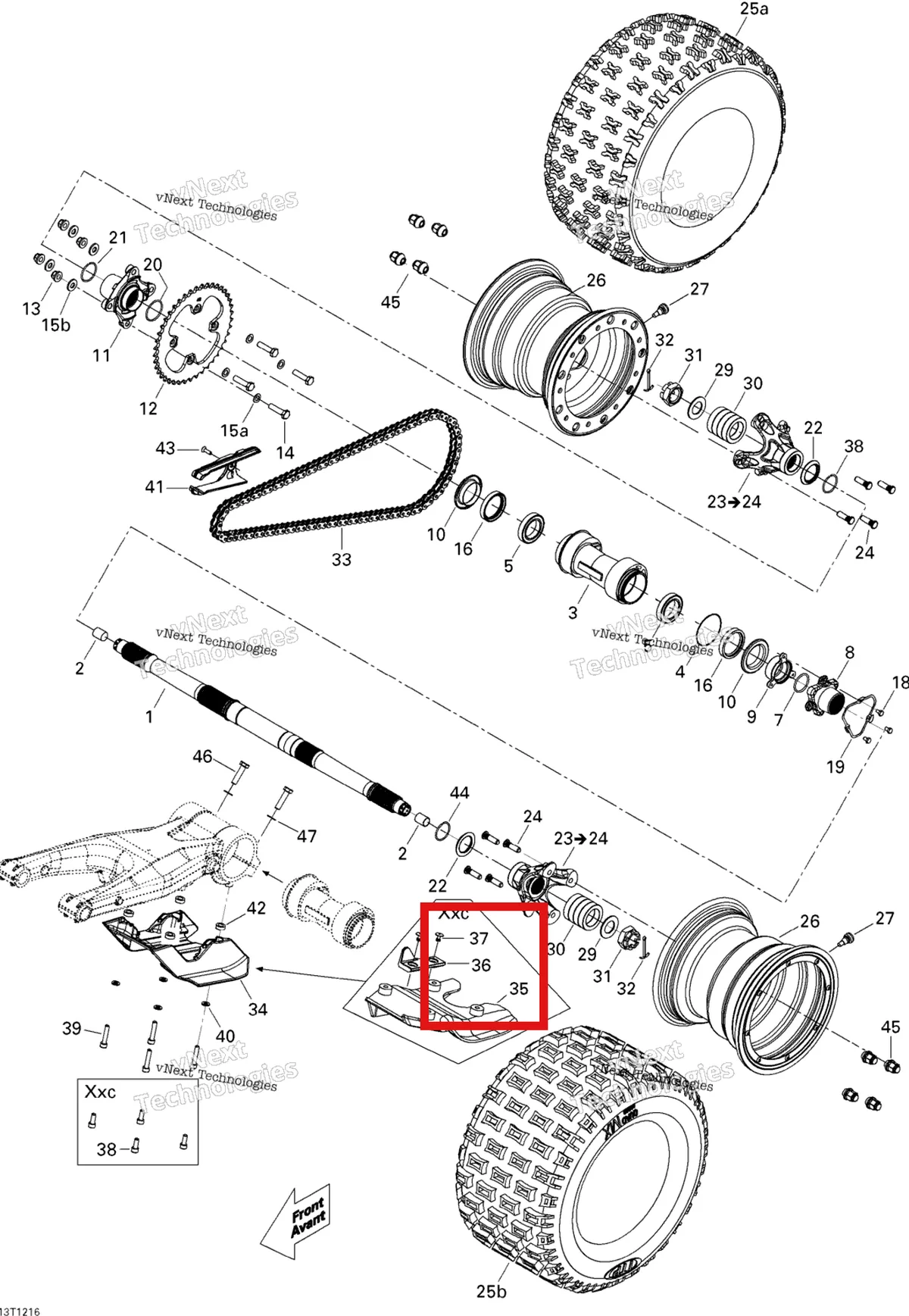 Деталь 705500923 на схеме узла 2015 Can-Am DS 450EFI XXC, XMX Drive System, Rear