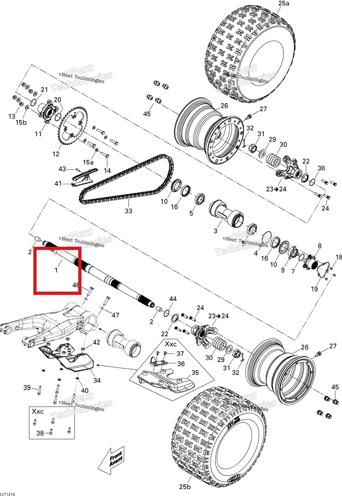 Деталь 705500998 на схеме узла 2015 Can-Am DS 450EFI XXC, XMX Drive System, Rear
