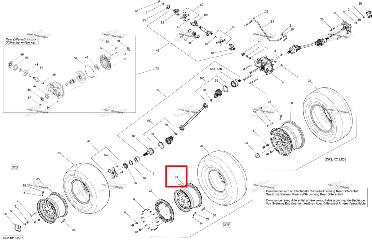 Деталь 705501137 на схеме узла 2014 Can-Am COMMANDER 1000 STD, DPS, XT, XT-P Drive System, Rear