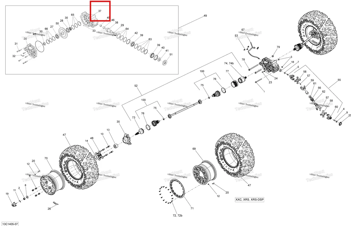 Деталь 705501736 на схеме узла 2014 Can-Am MAVERICK 1000, STD, XRS, XRS-DPS Drive System, Rear