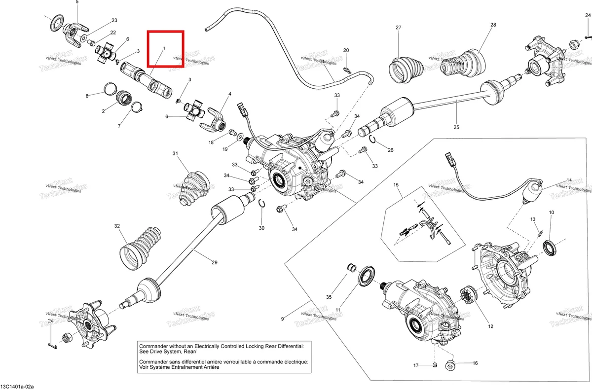 Деталь 705501773 на схеме узла 2014 Can-Am COMMANDER 1000 STD, DPS, XT, XT-P Drive System, Rear - With Locking Rear Differential