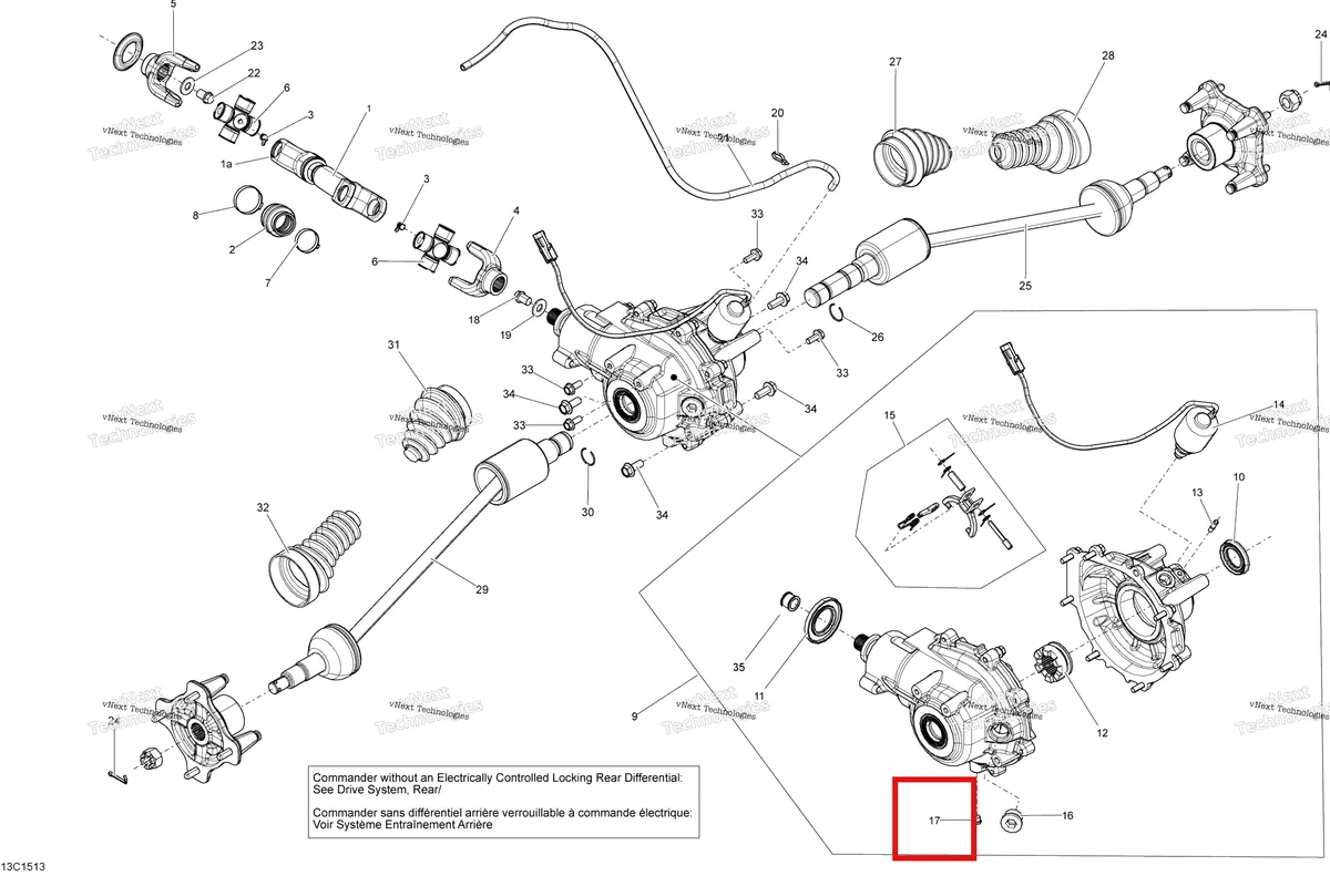 Деталь 705501827 на схеме узла 2015 Can-Am COMMANDER 1000_STD_DPS_XT_XTP Drive System, Rear - With Locking Rear Differential