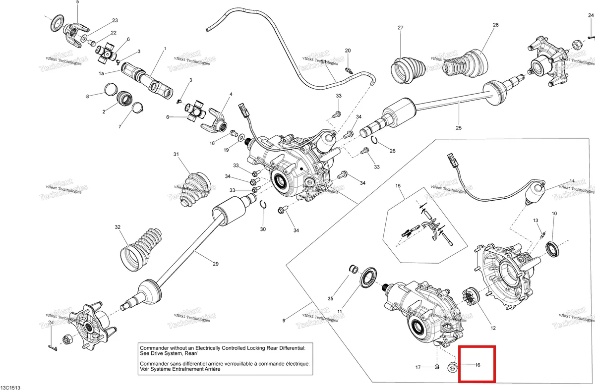 Деталь 705501828 на схеме узла 2015 Can-Am COMMANDER 1000_STD_DPS_XT_XTP Drive System, Rear - With Locking Rear Differential