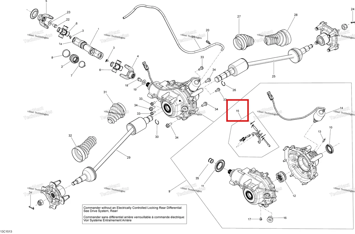 Деталь 705501829 на схеме узла 2015 Can-Am COMMANDER 1000_STD_DPS_XT_XTP Drive System, Rear - With Locking Rear Differential