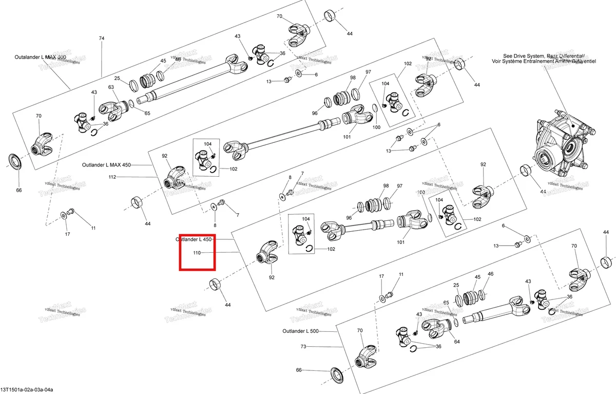 Деталь 705501998 на схеме узла 2015 Can-Am Outlander L 450 EFI Drive System, Rear Propeller Shaft