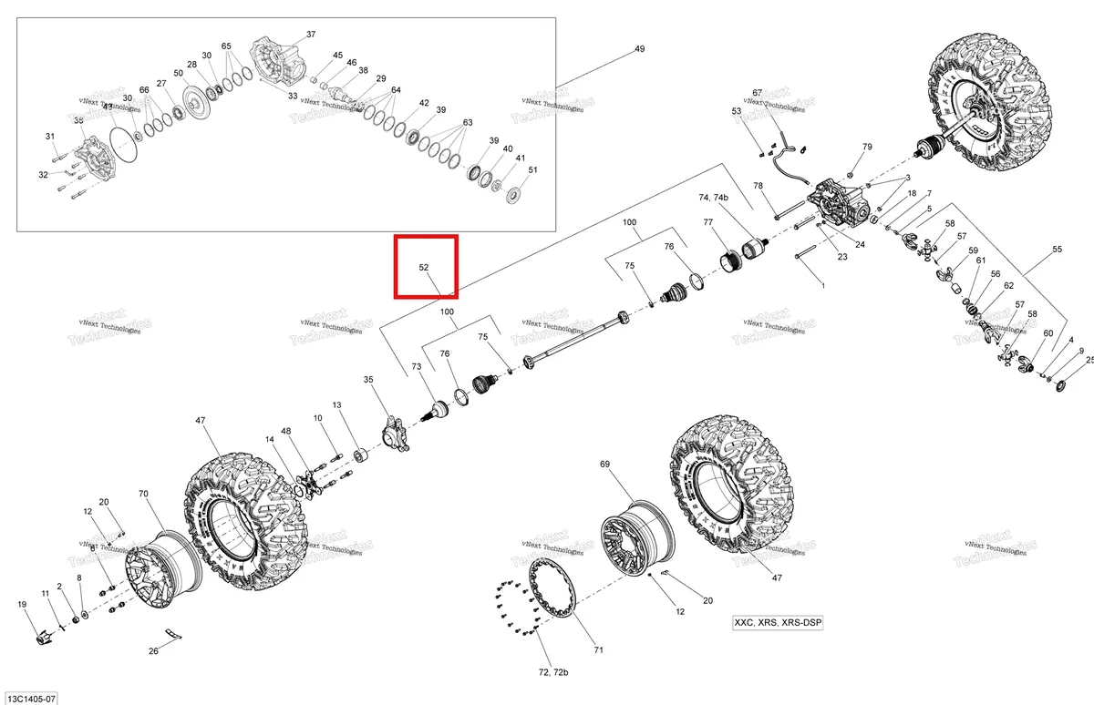 Деталь 705502356 на схеме узла 2014 Can-Am MAVERICK 1000, STD, XRS, XRS-DPS Drive System, Rear