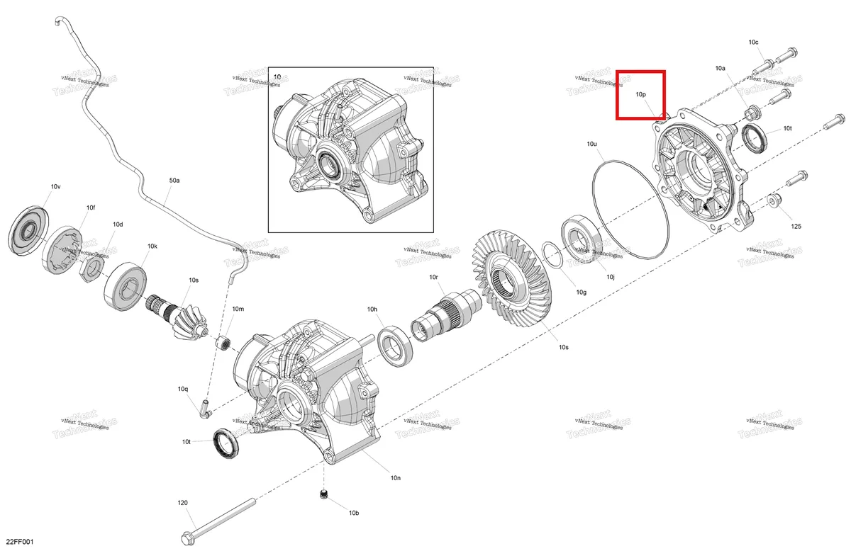 Деталь 705502866 (Главная передача крышка Can-Am Outlander 4x4 DPS 700 (2025) (705502866)) на схеме узла 2026 Can-Am OUTLANDER - 4X4 - XT - 700 - 1GTB - CALI - Scandi Blue Drive - Final Drive Unit