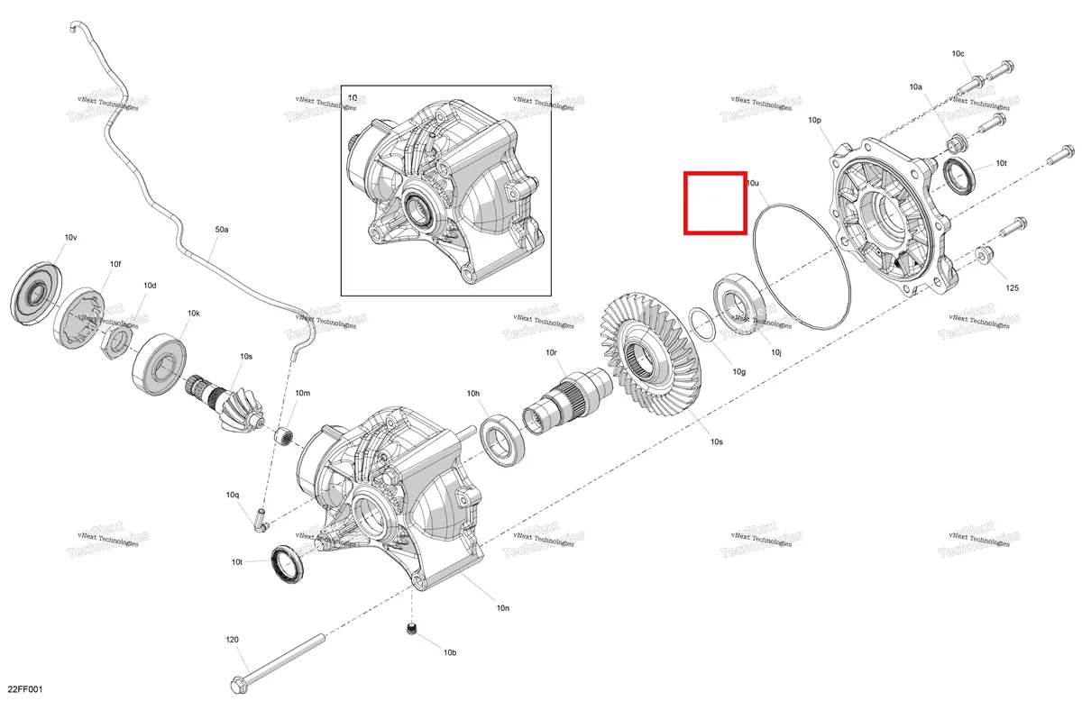 Деталь 705503576 (Главная передача блок включает 10 to 10 v Can-Am Outlander 4x4 DPS 700 (2025) (705503576)) на схеме узла 2026 Can-Am OUTLANDER - 2X4 - STD - 500 - 1KTB - Legion Red Drive - Final Drive Unit
