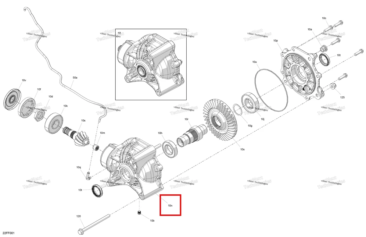 Деталь 705503577 (Главная передача корпус Can-Am Outlander 4x4 DPS 700 (2025) (705503577)) на схеме узла 2026 Can-Am OUTLANDER - 4X4 - XT - 700 - 1GTB - CALI - Scandi Blue Drive - Final Drive Unit