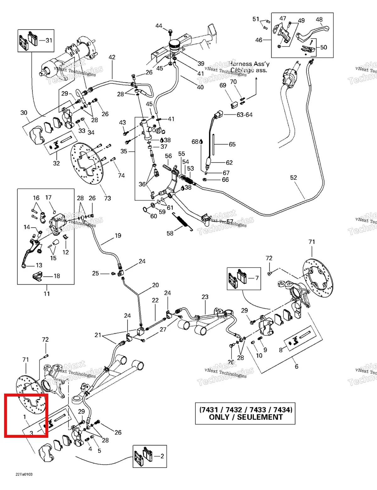Деталь 705600028 на схеме узла 2001 Can-Am Traxter Autoshift Hydraulic Brake (7431 7432