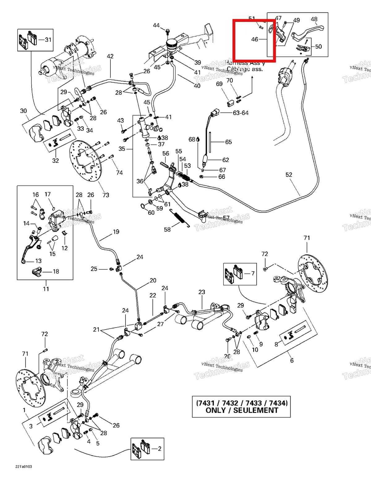 Деталь 705600129 на схеме узла 2001 Can-Am Traxter Autoshift Hydraulic Brake (7431 7432