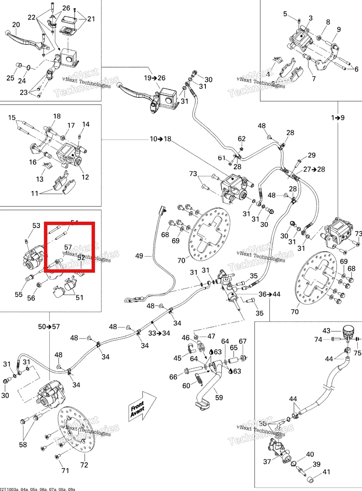 Деталь 705600298 (Левый суппорт опора Can-Am Outlander MAX 800 XT (2008) (705600298)) на схеме узла 2010 Can-Am Outlander 500 EFI Hydraulic Brakes