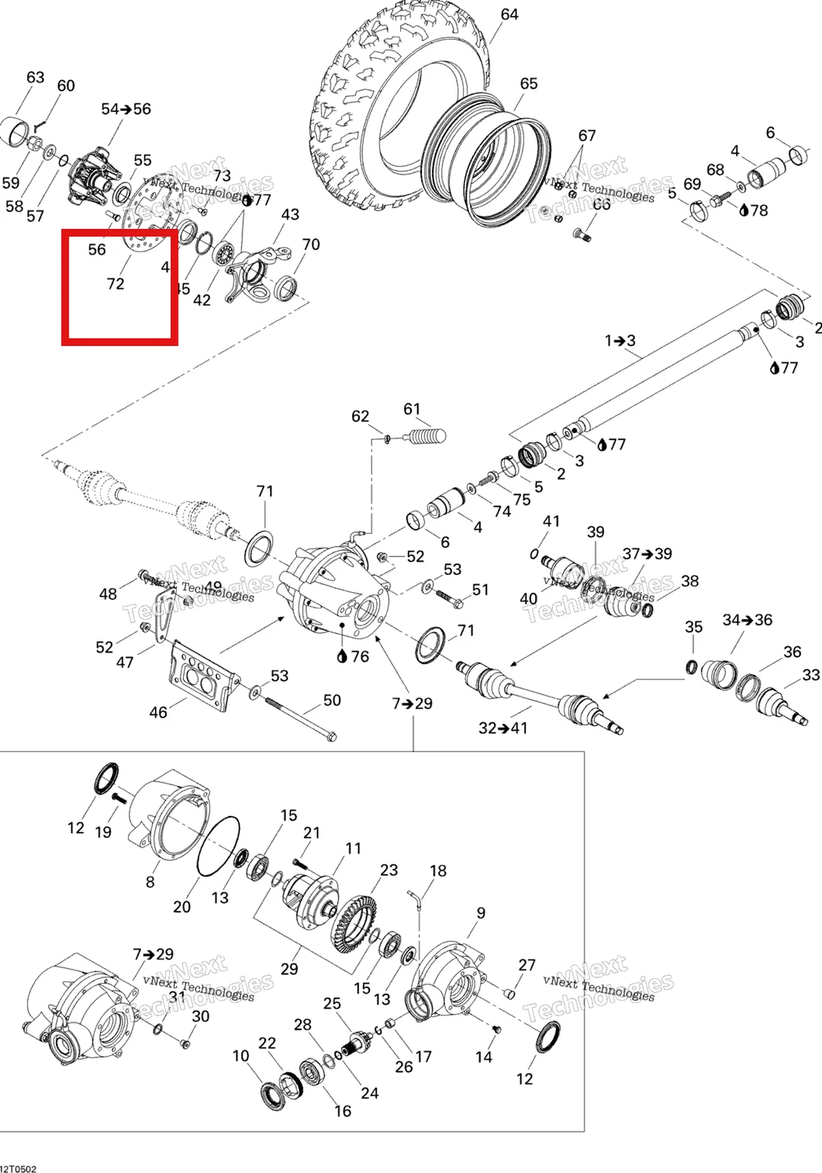 Деталь 705600342 на схеме узла 2005 Can-Am Traxter 5 Speed Drive System, Front