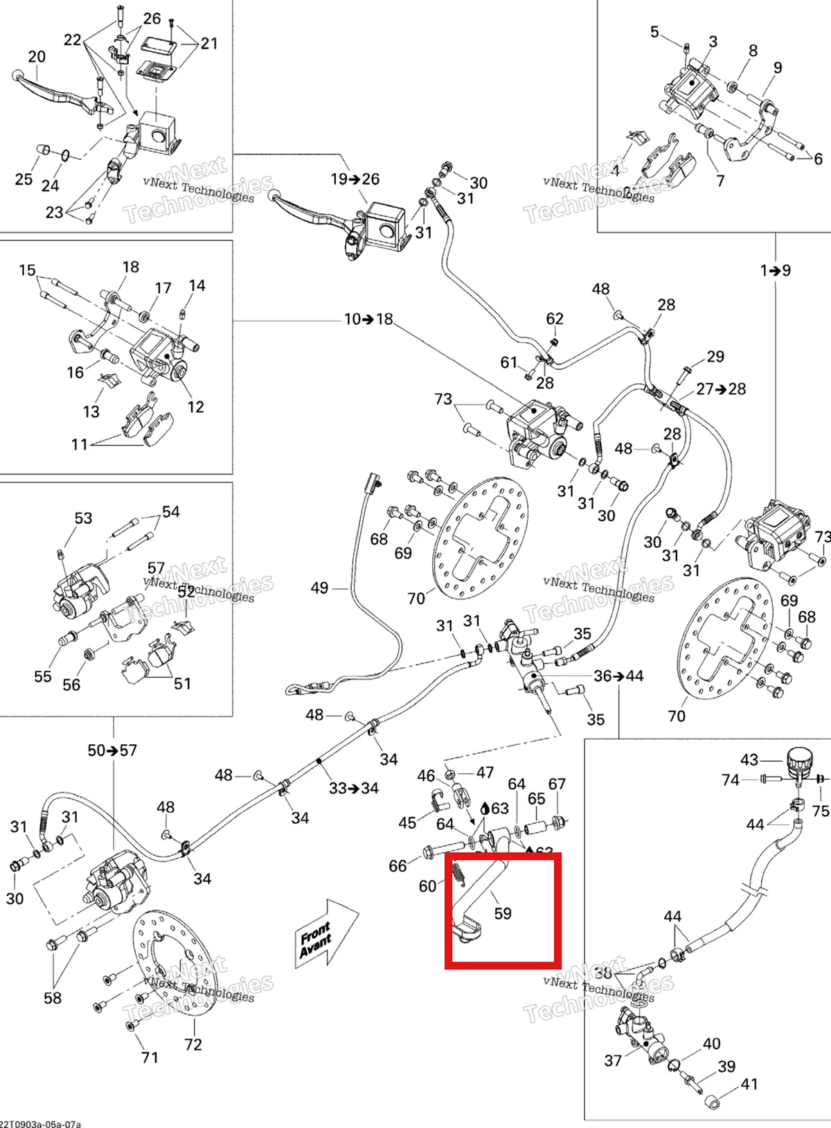 Деталь 705600555 (Тормоз педаль чёрный Can-Am Outlander MAX 800 XT (2008) (705600555)) на схеме узла 2009 Can-Am Outlander 650 EFI XT Hydraulic Brakes