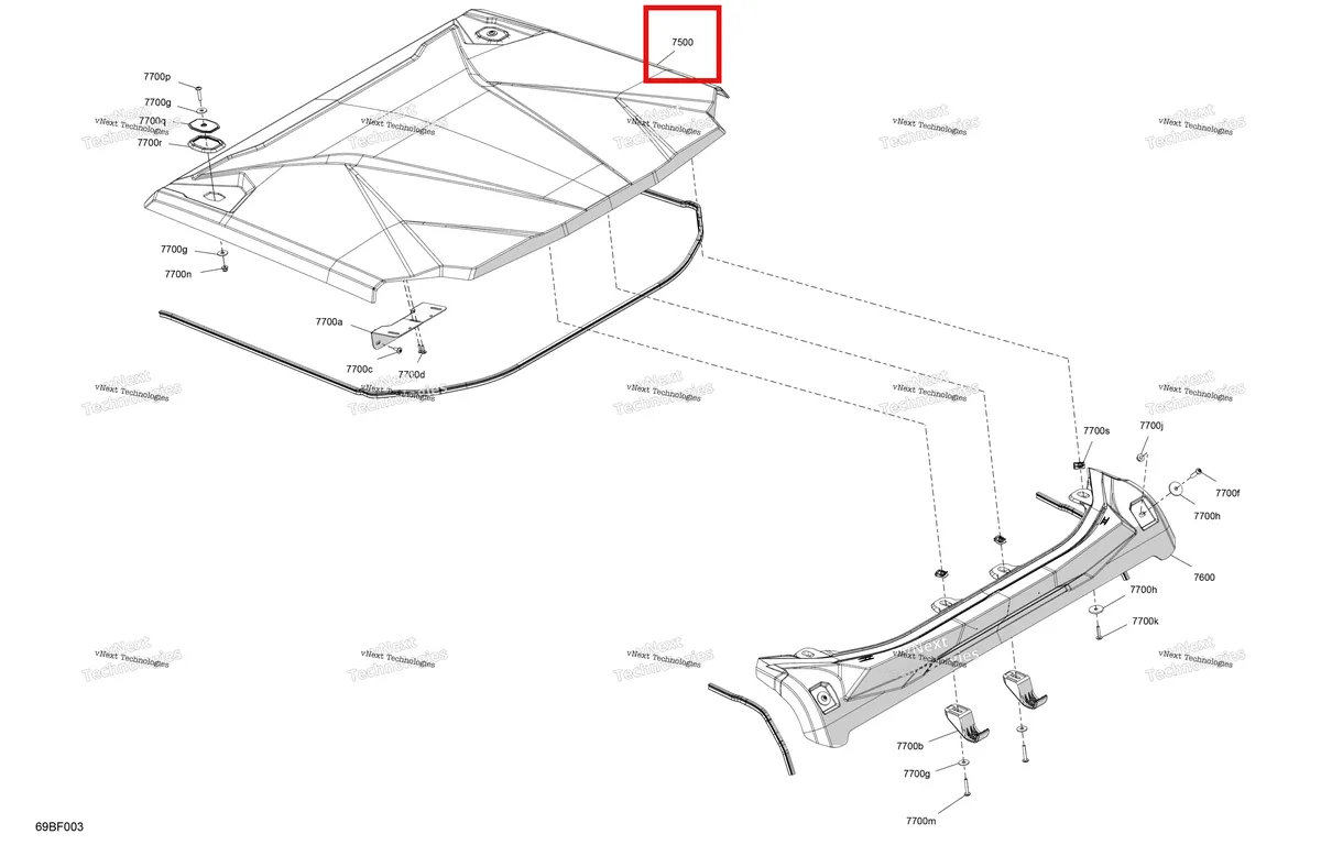 Деталь 705800679 (Глубокий чёрный передний Rigid Roof Can-Am Commander MAX 1000R EFI XT (2024) (705800679)) на схеме узла 2026 Can-Am Commander - 1000R EFI - XTP - 6YTB - Mineral Gray Satin - 64
