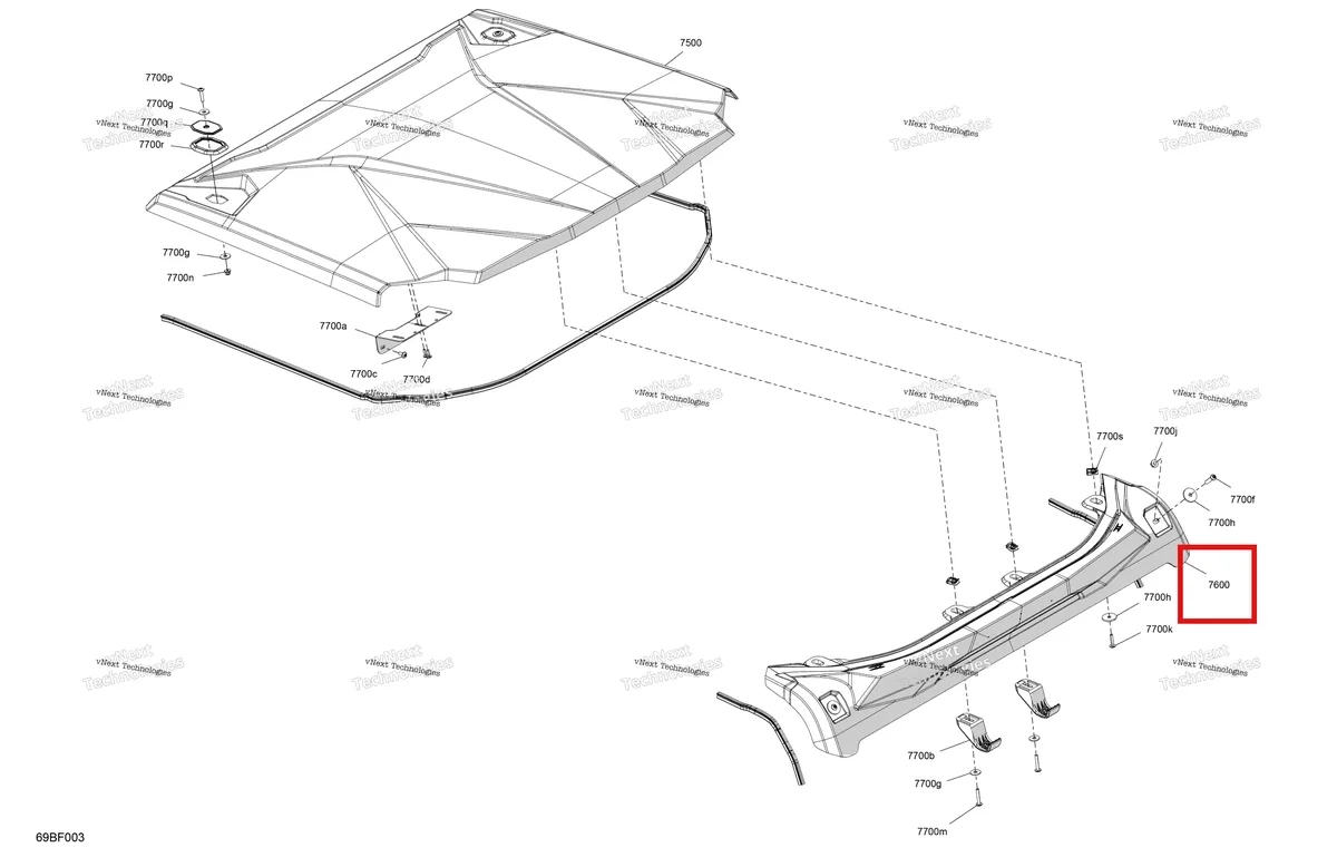 Деталь 705800681 (Глубокий чёрный задний Roof Visor Can-Am Commander MAX 1000R EFI XT (2024) (705800681)) на схеме узла 2026 Can-Am Commander - 1000R EFI - XTP - 6YTB - Mineral Gray Satin - 64