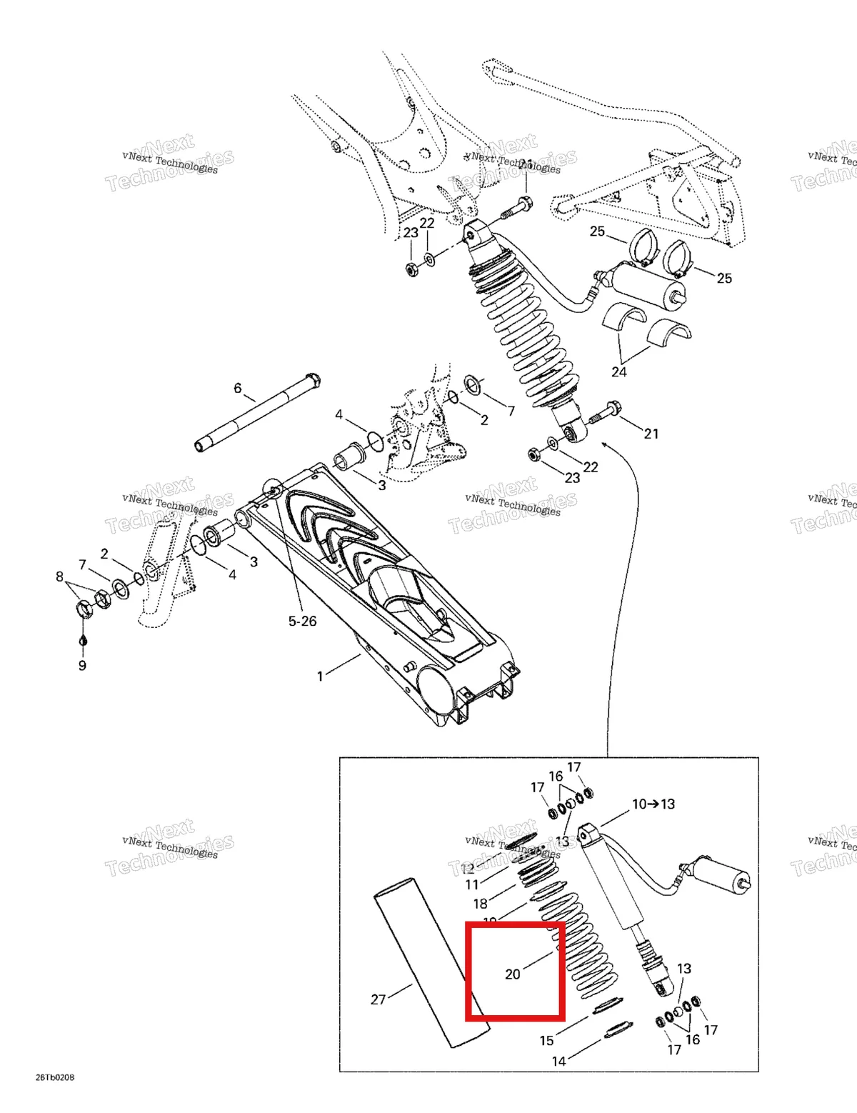 Деталь 706000077 на схеме узла 2002 Can-Am DS 650 Baja Rear Suspension
