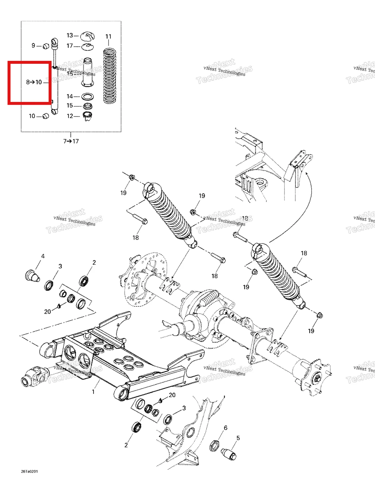 Деталь 706000088 на схеме узла 2002 Can-Am Traxter XT Rear Suspension
