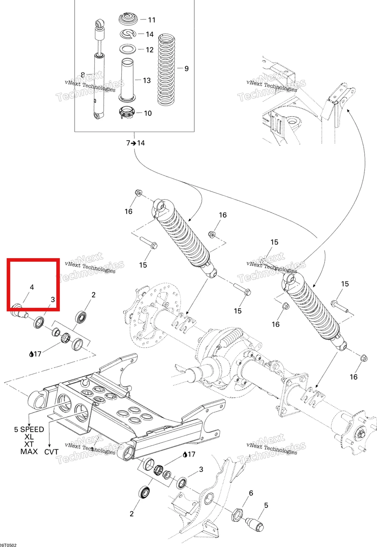 Деталь 706000092 на схеме узла 2005 Can-Am Traxter 5 Speed Rear Suspension